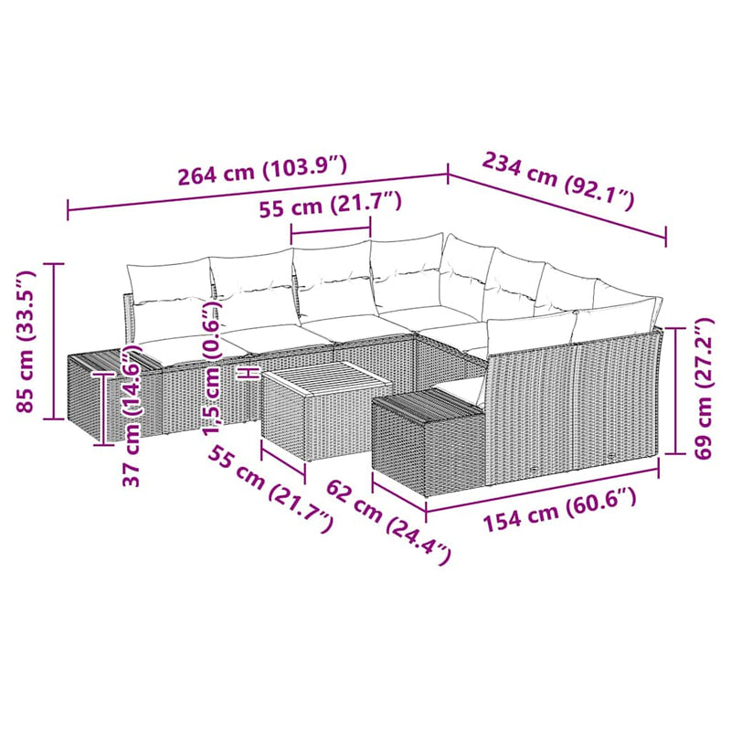 vidaXL Garden Sofa Set 9 pcs Grey