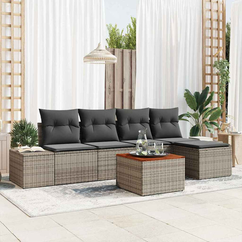vidaXL Garden Sofa Set with Storage 6 pcs Grey Poly Rattan