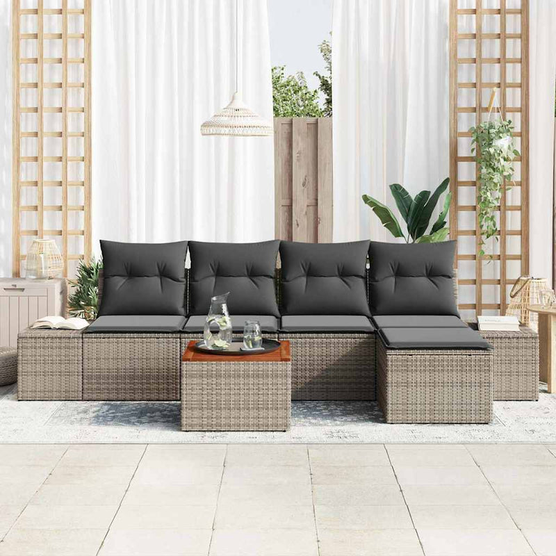 vidaXL Garden Sofa Set with Storage 6 pcs Grey Poly Rattan