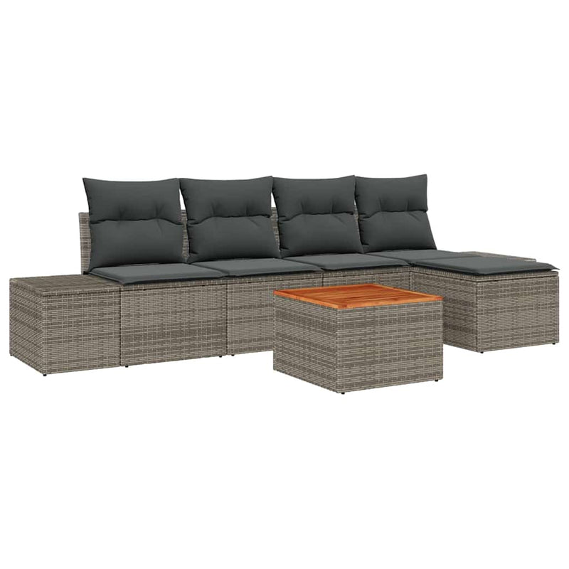 vidaXL Garden Sofa Set with Storage 6 pcs Grey Poly Rattan