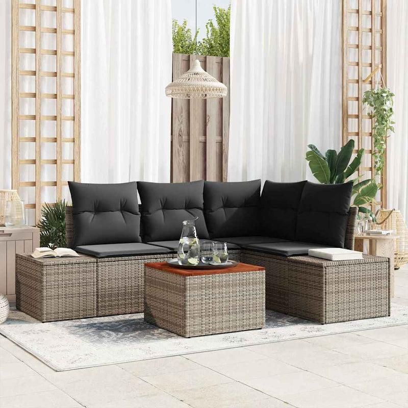 vidaXL Garden Sofa Set with Storage 5 pcs Grey Poly Rattan