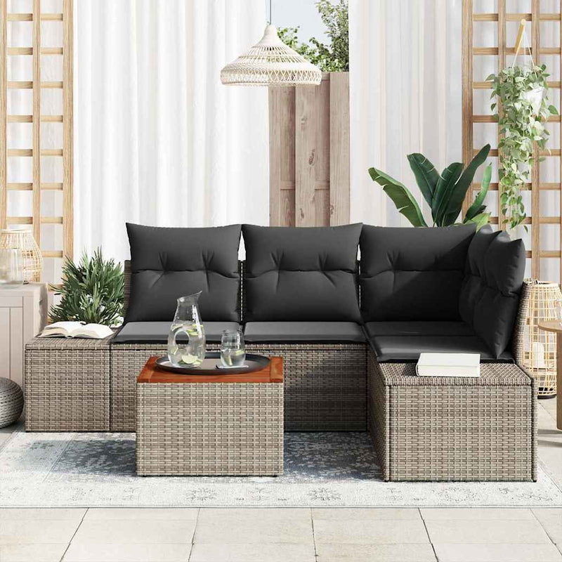 vidaXL Garden Sofa Set with Storage 5 pcs Grey Poly Rattan