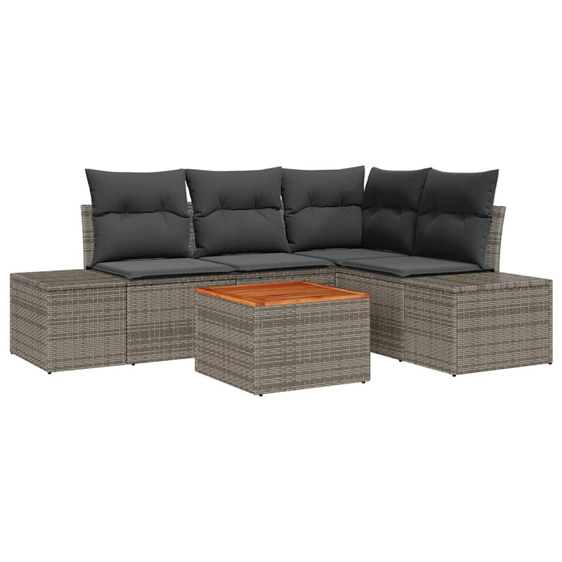 vidaXL Garden Sofa Set with Storage 5 pcs Grey Poly Rattan