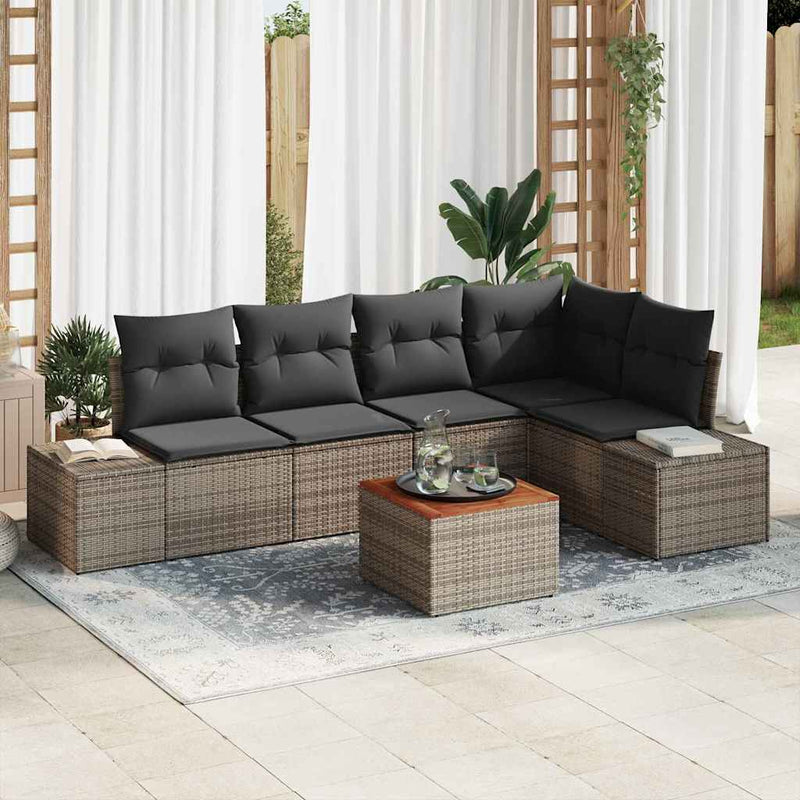 vidaXL Garden Sofa Set with Storage 6 pcs Grey Poly Rattan