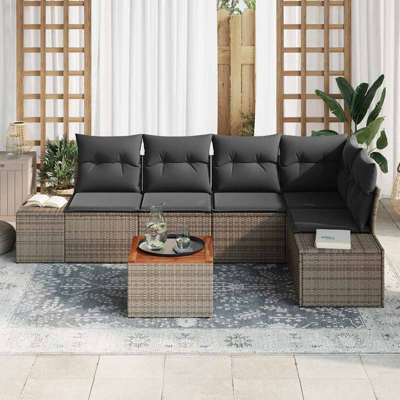 vidaXL Garden Sofa Set with Storage 6 pcs Grey Poly Rattan
