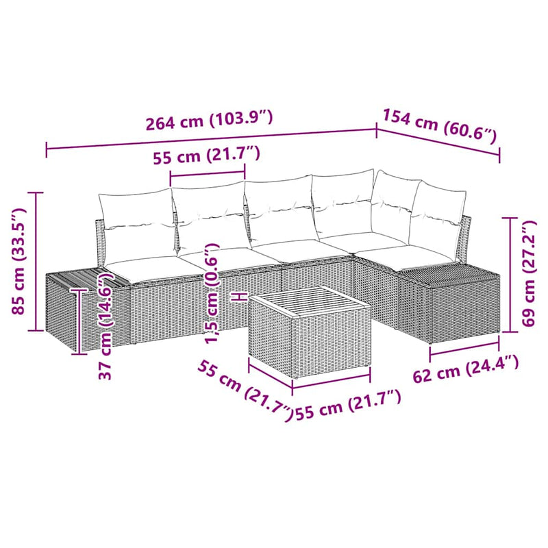vidaXL Garden Sofa Set with Storage 6 pcs Grey Poly Rattan