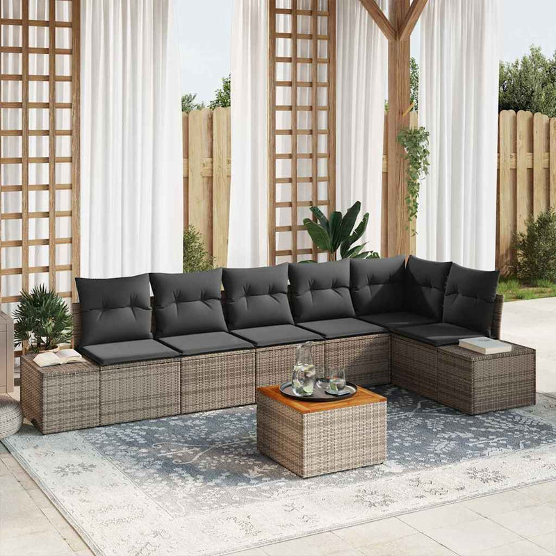 vidaXL Garden Sofa Set with Storage 7 pcs Grey Poly Rattan