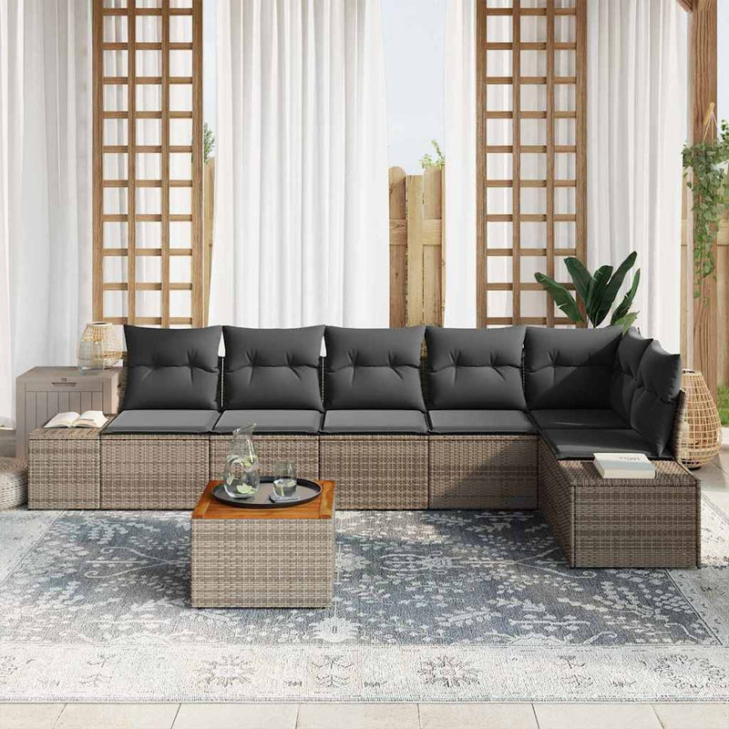 vidaXL Garden Sofa Set with Storage 7 pcs Grey Poly Rattan