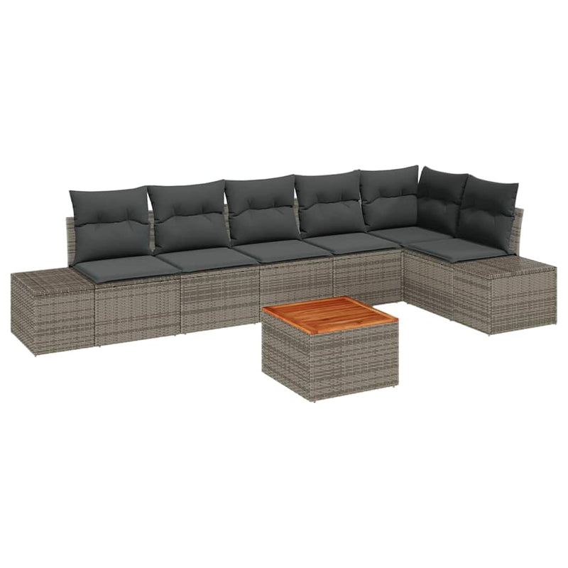 vidaXL Garden Sofa Set with Storage 7 pcs Grey Poly Rattan