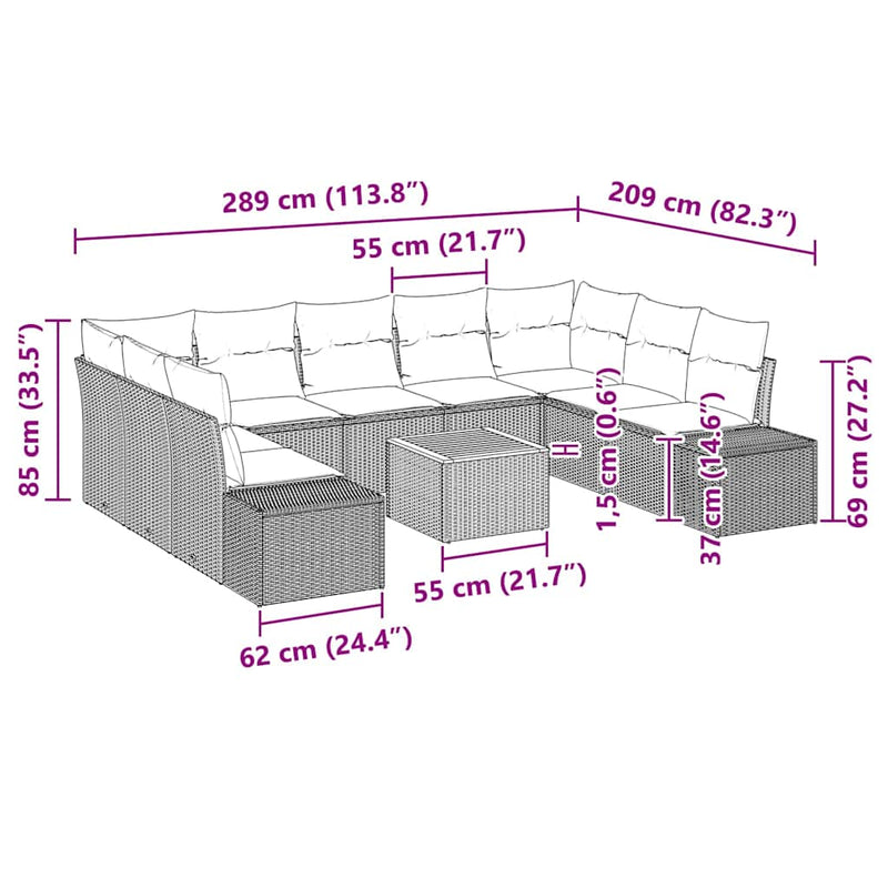 vidaXL Garden Sofa Set 10 pcs Grey