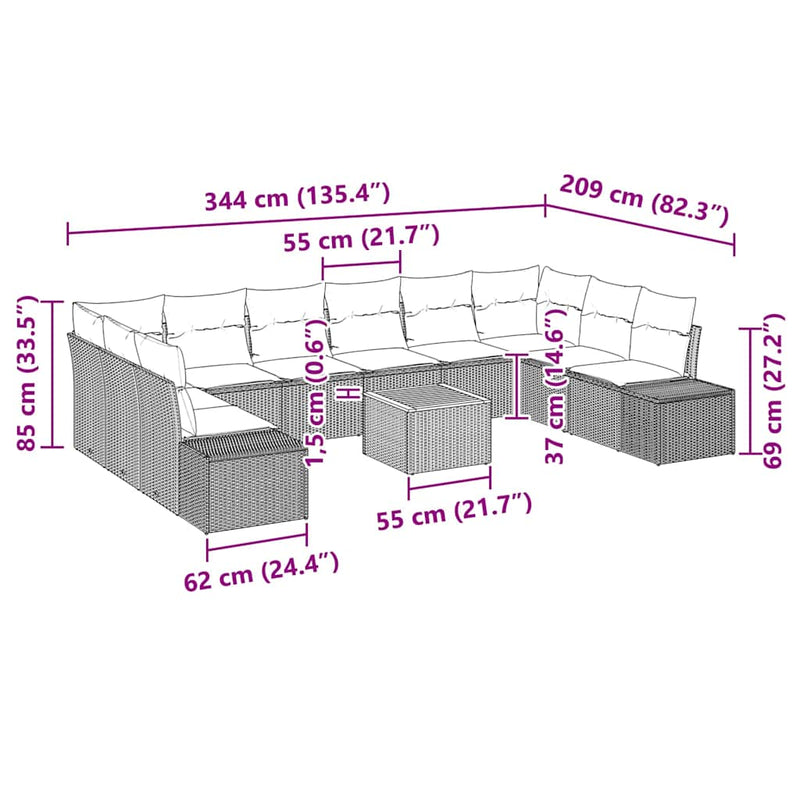 vidaXL Garden Sofa Set 11 pcs Grey