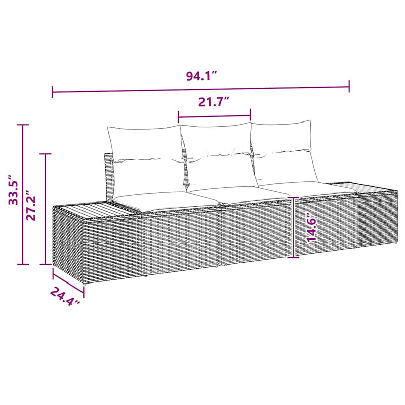 vidaXL Garden Sofa Set with Cushion 3 pcs Black Poly rattan