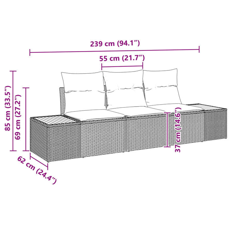 vidaXL Garden Sofa Set with Cushion 3 pcs Black Poly rattan