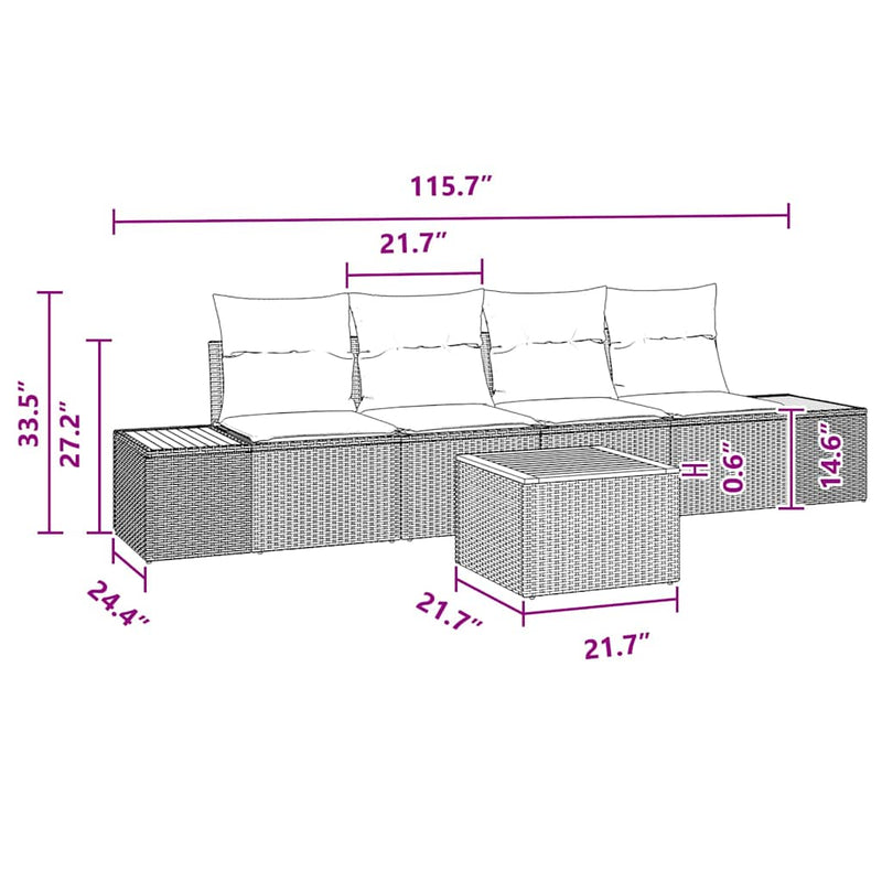 vidaXL Garden Sofa Set with Cushion 5 pcs Black Poly rattan