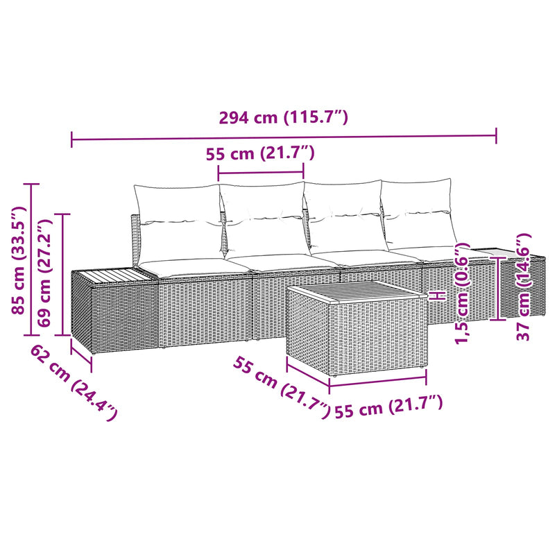 vidaXL Garden Sofa Set with Cushion 5 pcs Black Poly rattan