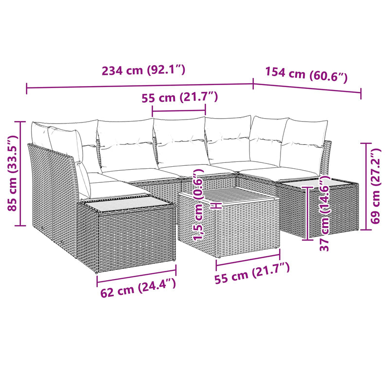 vidaXL Garden Sofa Set with Cushion 6 pcs Black Poly rattan