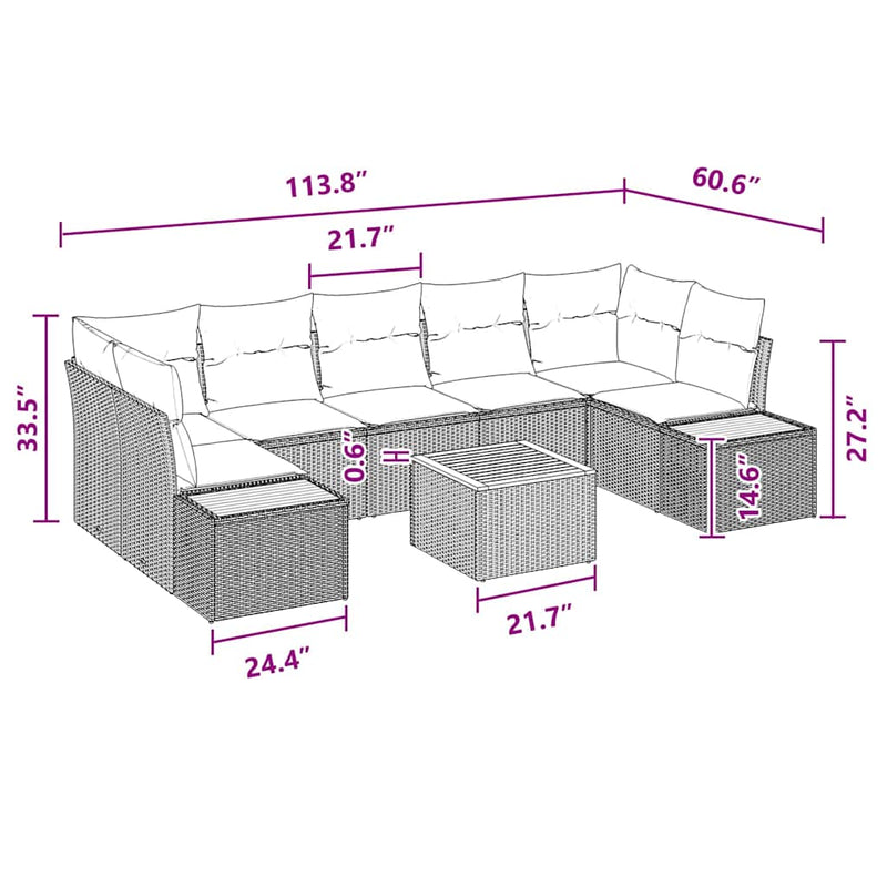 vidaXL Garden Sofa Set with Cushion 8 pcs Black Poly rattan