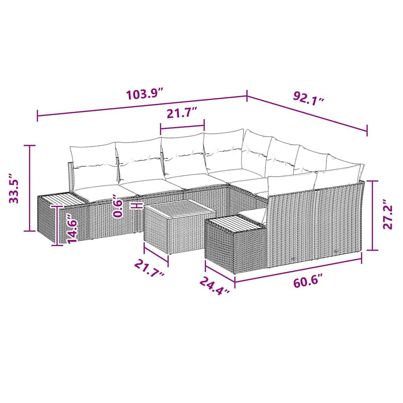 vidaXL Garden Sofa Set with Cushion 9 pcs Black Poly rattan