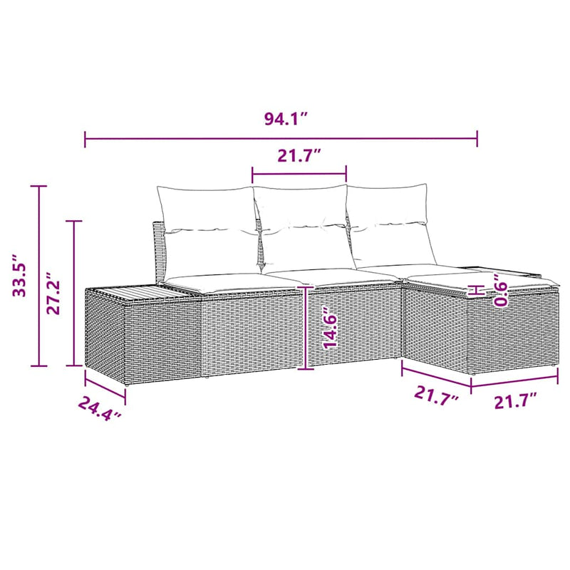 vidaXL Garden Sofa Set with Cushion 4 pcs Black Poly Rattan