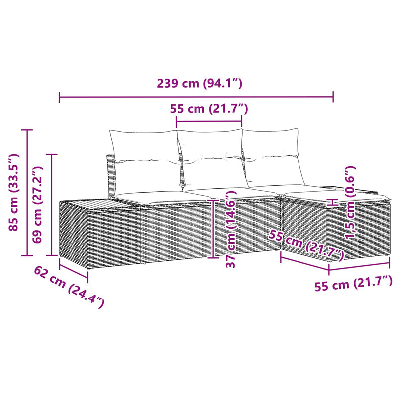 vidaXL Garden Sofa Set with Cushion 4 pcs Black Poly Rattan