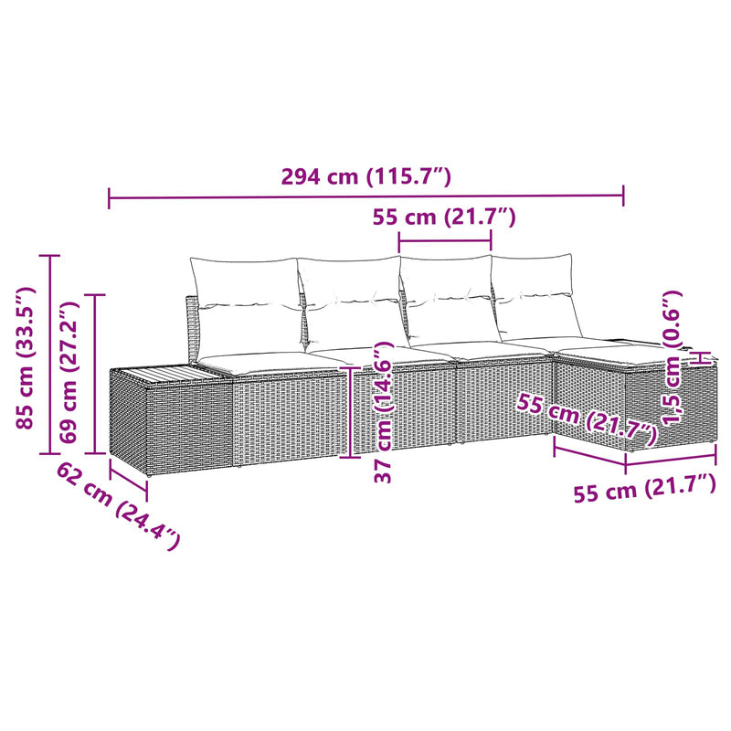 vidaXL Garden Sofa Set with Cushion 5 pcs Black Poly Rattan