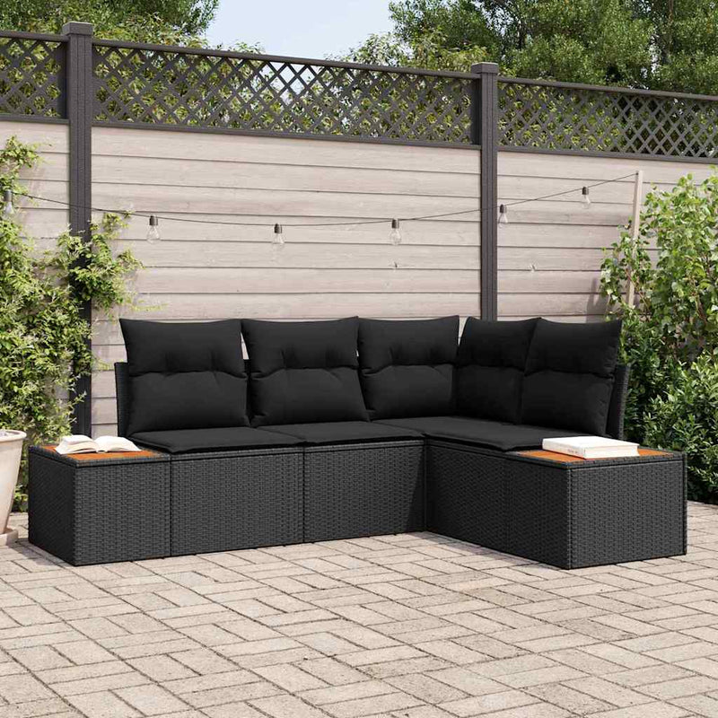vidaXL Garden Sofa Set with Cushion 4 pcs Black Poly Rattan