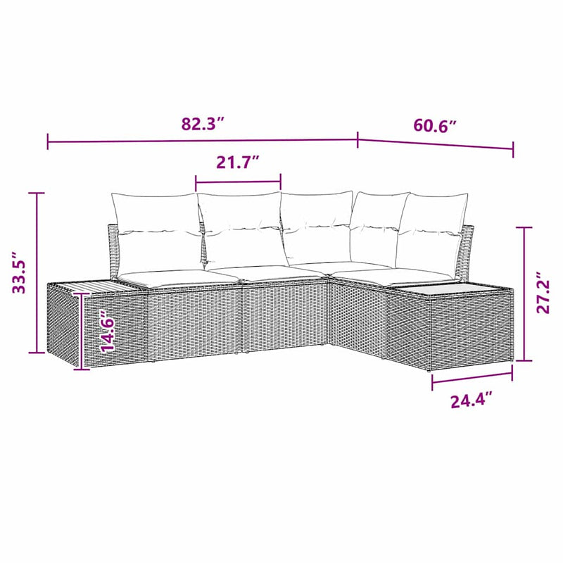 vidaXL Garden Sofa Set with Cushion 4 pcs Black Poly Rattan