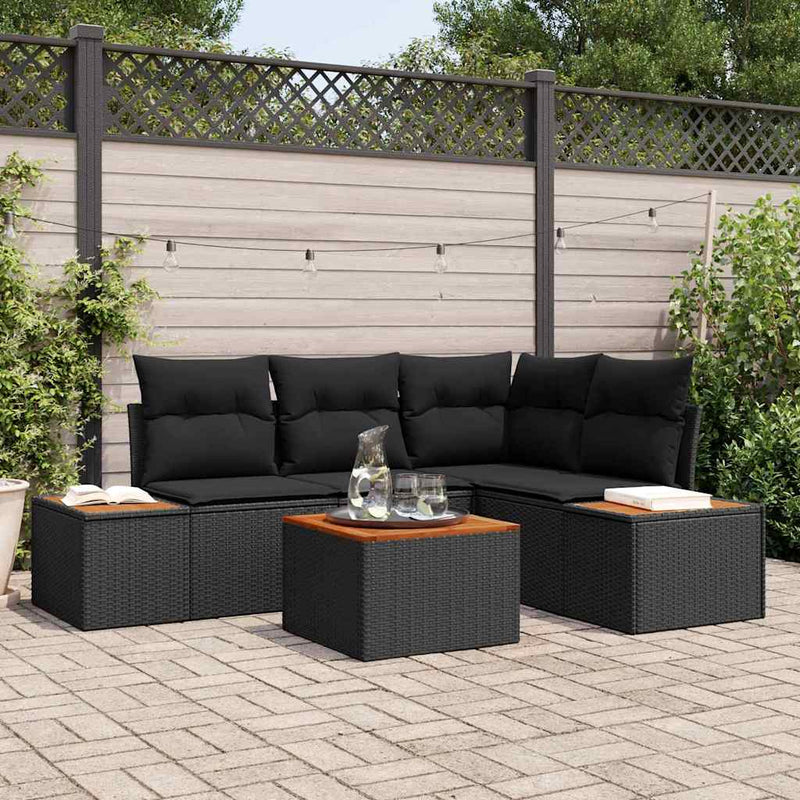 vidaXL Garden Sofa Set with Cushion 4 pcs Black Poly Rattan