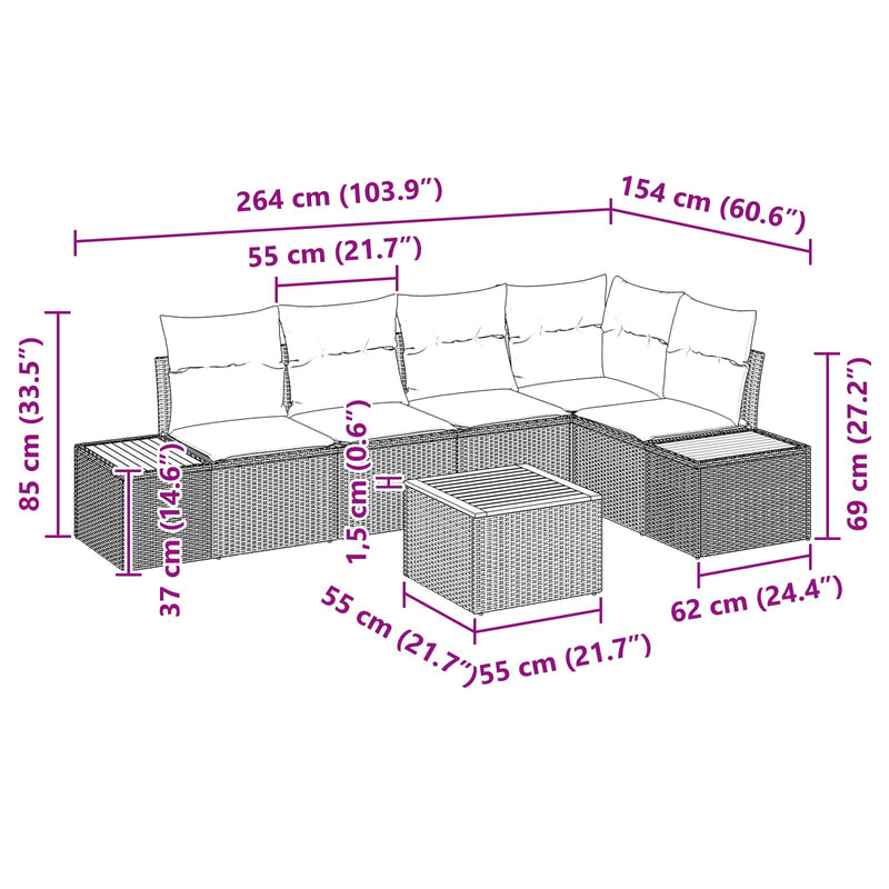 vidaXL Garden Sofa Set with Cushion 6 pcs Black Poly rattan