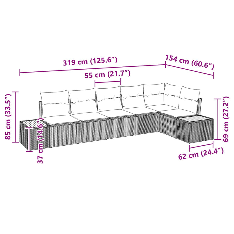 vidaXL Garden Sofa Set with Cushion 6 pcs Black Poly rattan