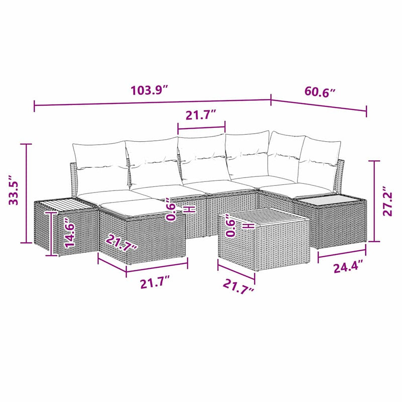 vidaXL Garden Sofa Set with Cushion 7 pcs Black Poly Rattan