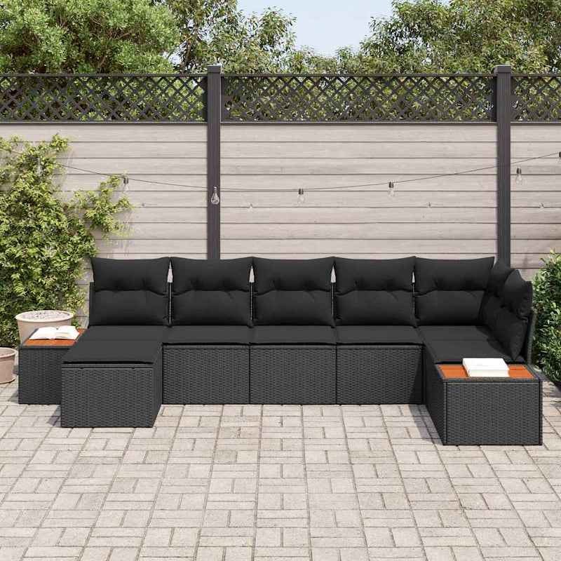 vidaXL Garden Sofa Set with Cushion 7 pcs Black Poly Rattan