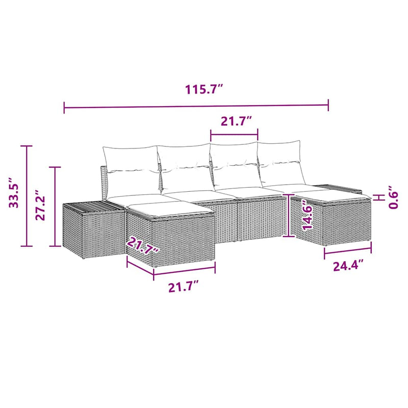 vidaXL Garden Sofa Set with Cushion 6 pcs Black Poly Rattan
