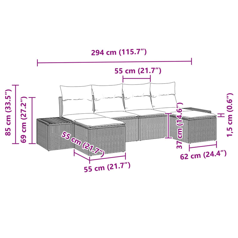 vidaXL Garden Sofa Set with Cushion 6 pcs Black Poly Rattan