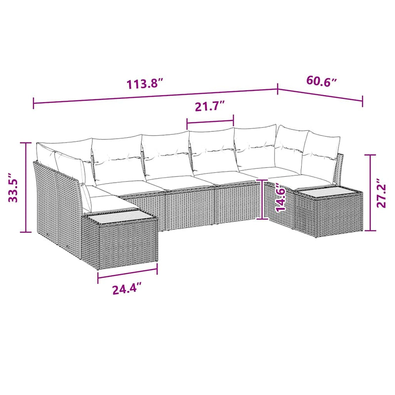 vidaXL Garden Sofa Set with Cushion 7 pcs Black Poly Rattan