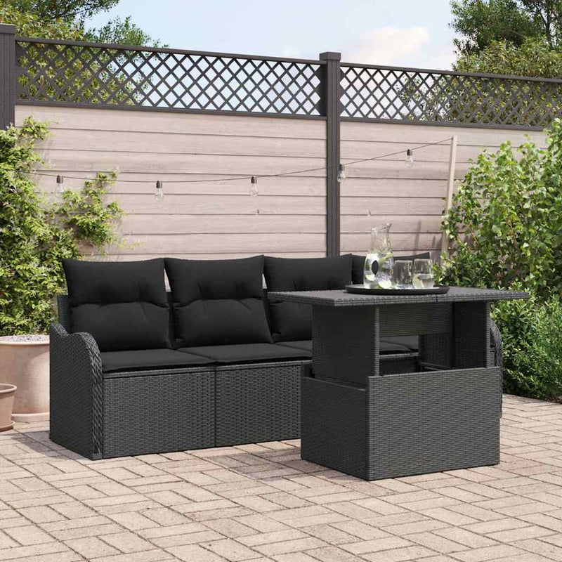 vidaXL Garden Sofa Set with Cushion Manual 5 pcs Black Poly Rattan