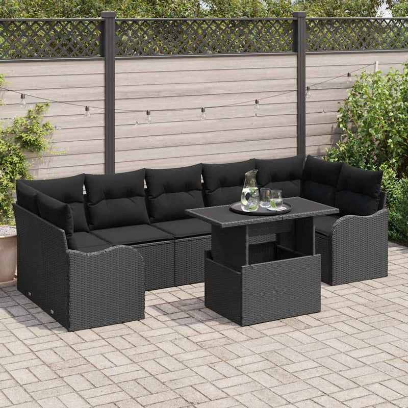 vidaXL Garden Sofa Set with Cushion Manual 8 pcs Black Poly rattan