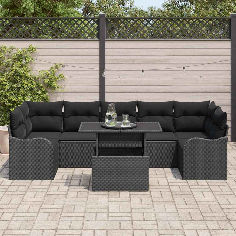 vidaXL Garden Sofa Set with Cushion Manual 8 pcs Black Poly rattan