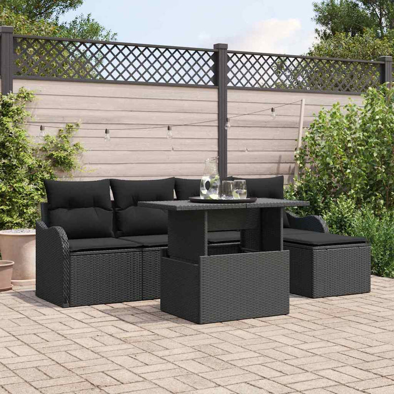 vidaXL Garden Sofa Set with Cushion 6 pcs Black Poly Rattan