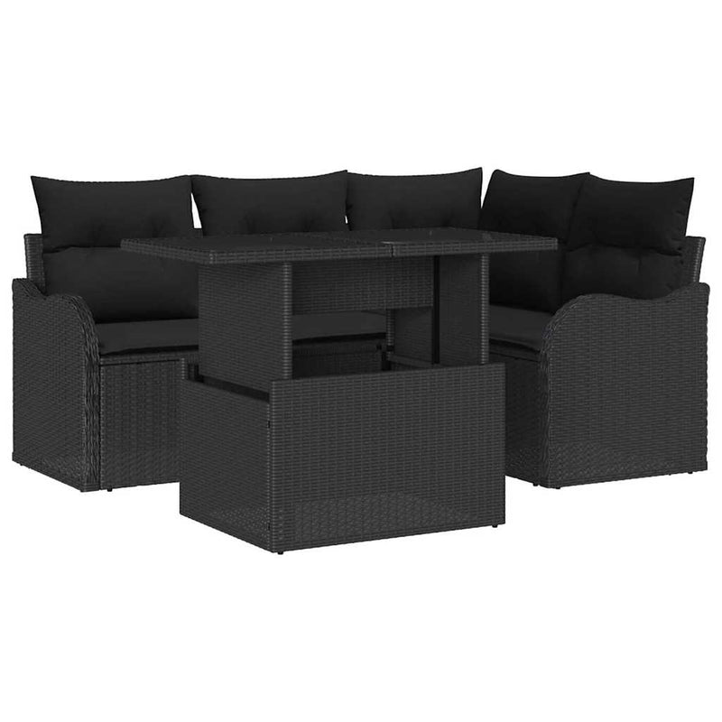 vidaXL Garden Sofa Set with Cushion Manual 5 pcs Black Poly Rattan