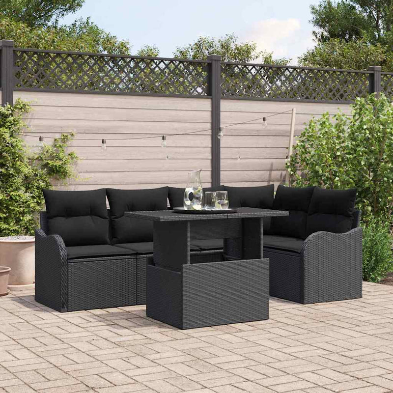 vidaXL Garden Sofa Set with Cushion Manual 6 pcs Black Poly Rattan