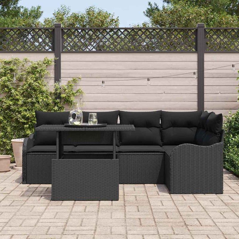 vidaXL Garden Sofa Set with Cushion Manual 6 pcs Black Poly Rattan