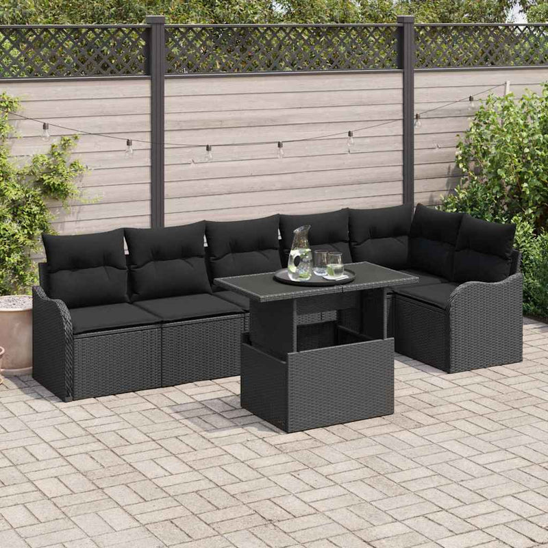 vidaXL Garden Sofa Set with Cushion Manual 7 pcs Black Poly Rattan