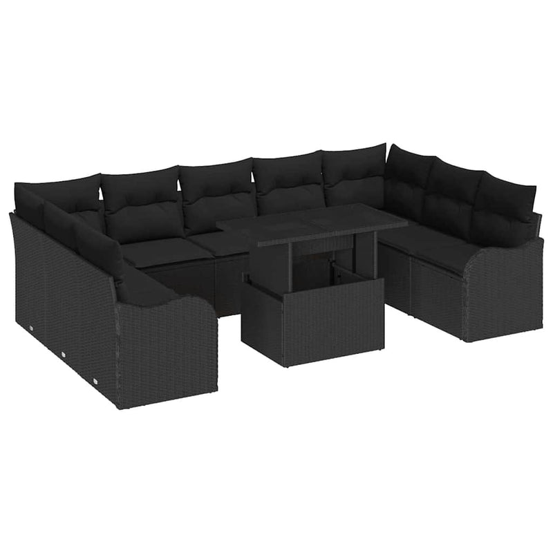 vidaXL Garden Sofa Set with Cushion Manual 10 pcs Black Poly Rattan