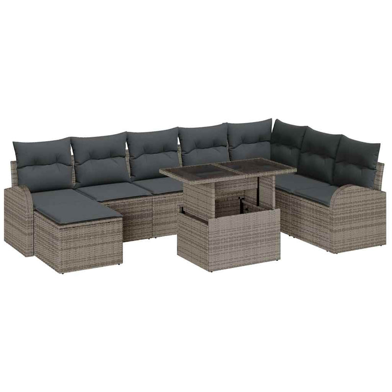 vidaXL Garden Sofa Set with Storage 9 pcs Grey Poly rattan