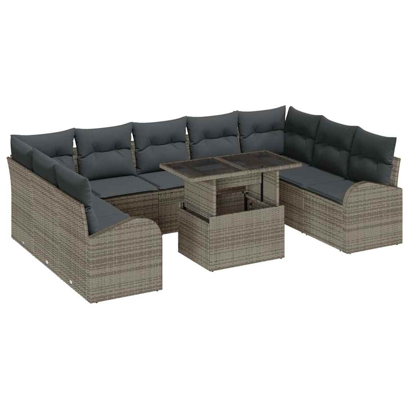 vidaXL Garden Sofa Set with Storage 10 pcs Grey Poly rattan