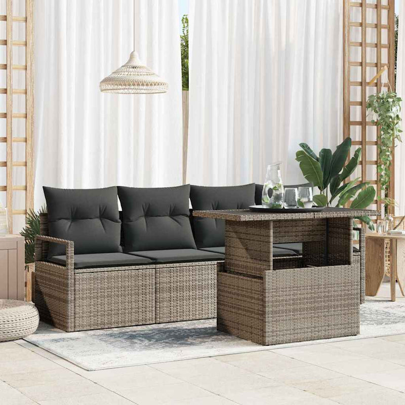 vidaXL Garden Sofa Set with Storage 5 pcs Grey Poly rattan