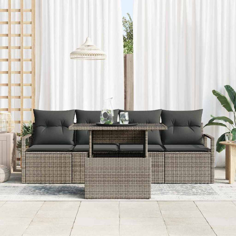 vidaXL Garden Sofa Set with Storage 5 pcs Grey Poly rattan