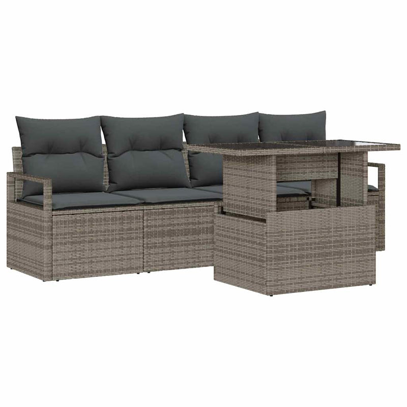 vidaXL Garden Sofa Set with Storage 5 pcs Grey Poly rattan