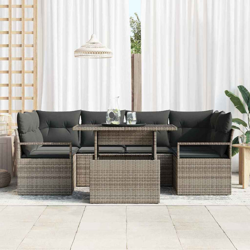 vidaXL Garden Sofa Set with Storage 7 pcs Grey Poly rattan